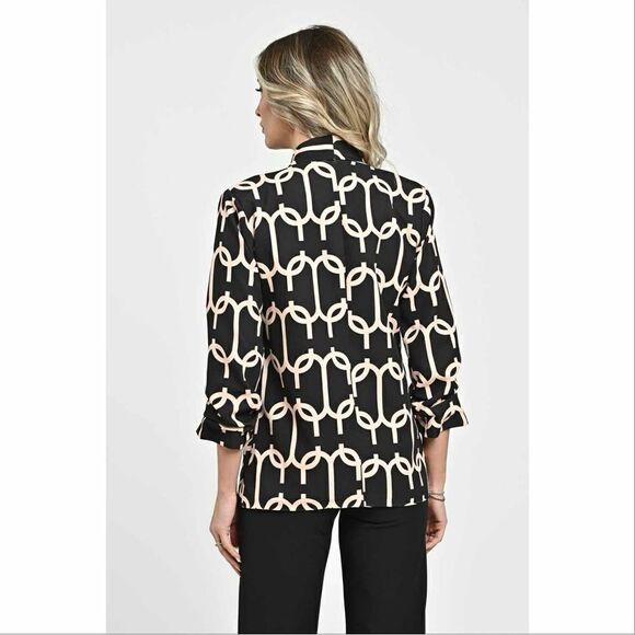 Milk & Honey Printed Ruched Sleeve Blazer Jacket Black White Small Chain Link - Picture 5 of 15
